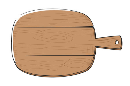 Wooden cut board isolated on white background. Cut board icon in cartoon style. Vector illustrationのイラスト素材