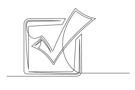 Continuous drawing of one line of an checkbox. Business concept. Checkmark isolated on a white background. Vector illustrationのイラスト素材