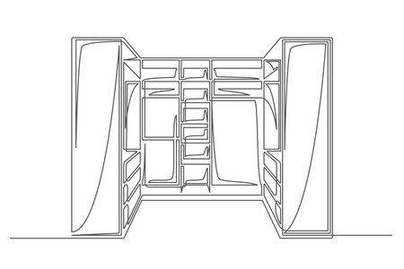 Continuous one line drawing wardrobe isolated on white background. Vintage cupboard for interior design. Editable stroke. Vector illustrationのイラスト素材