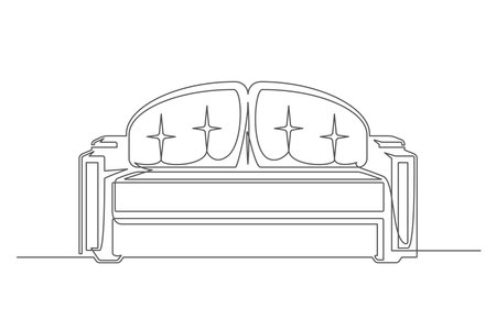 Continuous one line drawing sofa isolated on white background. Vintage couch for interior design. Editable stroke. Vector illustrationのイラスト素材