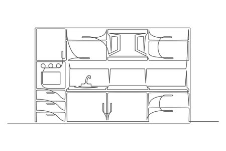 Continuous one line drawing kitchen isolated on white background. Vintage furniture for interior design. Editable stroke. Vector illustrationのイラスト素材