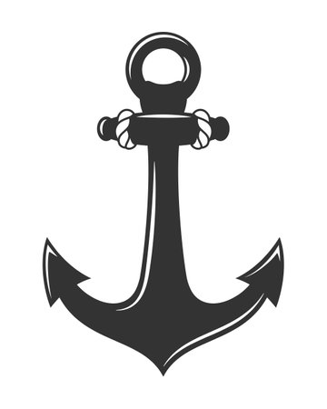 Simple shape of vintage anchor isolated on white background. Silhouette of sea anchor with rope. Vector illustrationのイラスト素材