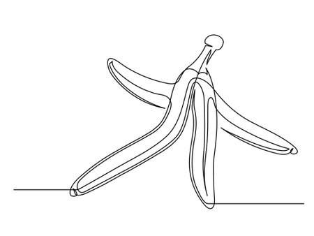 Continuous one line banana peel isolated on white background. Simple peel silhouette. Hand drawn banana outline. Vector illustrationのイラスト素材