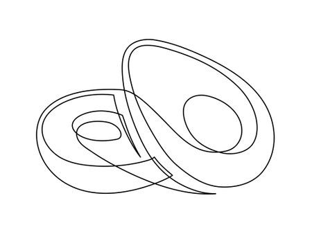 Several halves avocado line isolated on white background. Simple silhouette of fruit. Hand drawn outline of avocado. Vector illustrationのイラスト素材