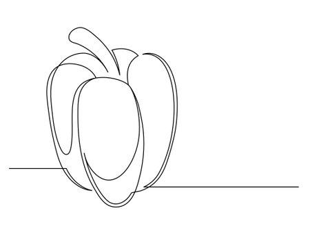 Continuous one line bell pepper isolated on white background. Simple vegetable silhouette. Hand drawn bell pepper outline. Vector illustrationのイラスト素材