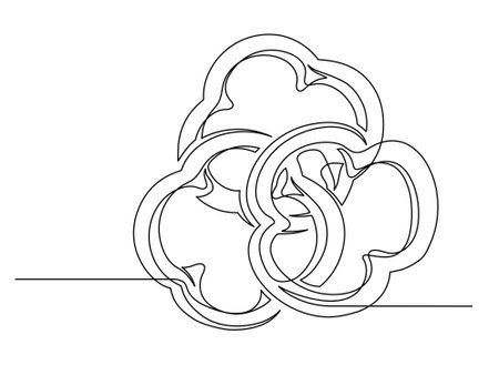 Continuous one line of sliced bell pepper isolated on white background. Simple silhouette of vegetables. Hand drawn bell pepper outline. Vector illustrationのイラスト素材