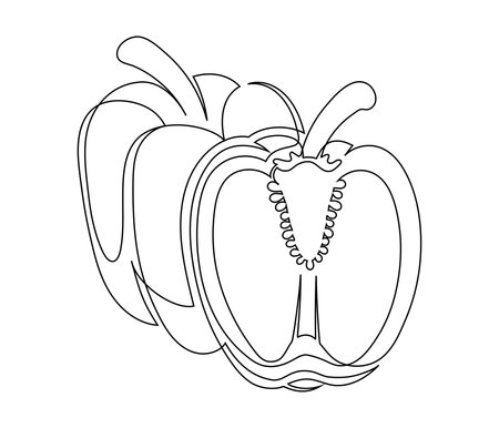 Sliced bell pepper line isolated on white background. Simple silhouette of vegetable. Hand drawn bell pepper outline. Vector illustrationのイラスト素材
