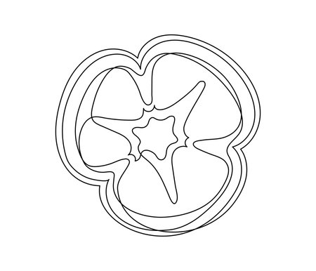 Sliced bell pepper line isolated on white background. Simple silhouette of vegetable. Hand drawn bell pepper outline. Vector illustrationのイラスト素材