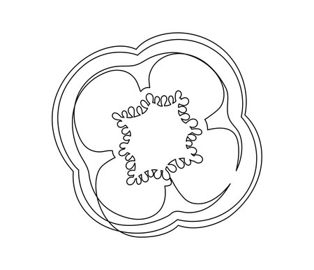 Sliced bell pepper line isolated on white background. Simple silhouette of vegetable. Hand drawn bell pepper outline. Vector illustrationのイラスト素材