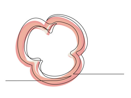 Continuous one line of sliced red bell pepper isolated on white background. Simple silhouette of vegetable. Hand drawn red bell pepper outline. Vector illustrationのイラスト素材