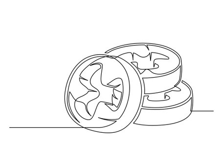 Continuous one line of sliced chili pepper isolated on white background. Simple silhouette of vegetable. Hand drawn chili pepper outline. Vector illustrationのイラスト素材