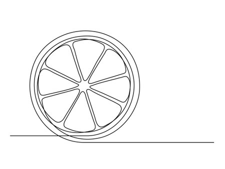 Continuous one line lemon halves isolated on white background. Simple citrus silhouette. Hand drawn lemon outline. Vector illustrationのイラスト素材