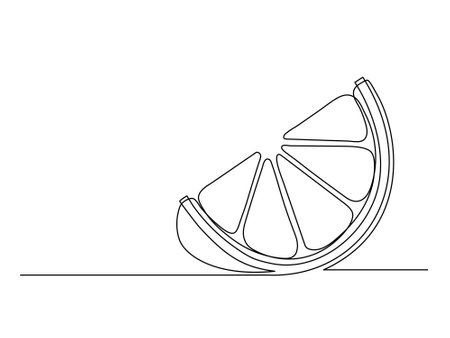Continuous one line lemon slice isolated on white background. Simple citrus silhouette. Hand drawn lemon outline. Vector illustrationのイラスト素材