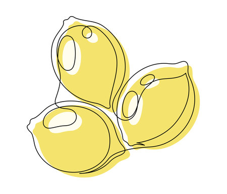 Several yellow lemons isolated on white background. Simple silhouette of citrus fruits. Hand drawn outline of lemons. Vector illustrationのイラスト素材