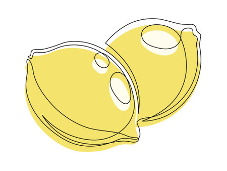 Several yellow lemons isolated on white background. Simple silhouette of citrus fruits. Hand drawn outline of lemons. Vector illustrationのイラスト素材