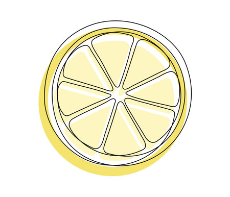 Yellow lemon halves isolated on white background. Simple citrus silhouette. Hand drawn lemon outline. Vector illustrationのイラスト素材