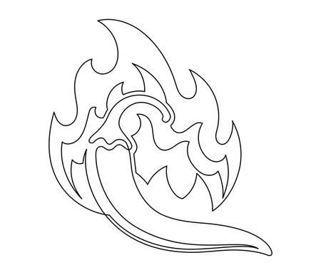 Chili pepper with fire line isolated on white background. Simple vegetable silhouette. Hand drawn chili pepper outline. Vector illustrationのイラスト素材