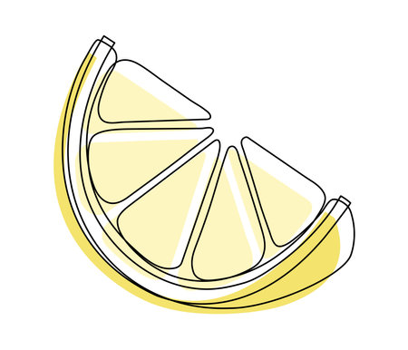 Yellow lemon slice isolated on white background. Simple citrus silhouette. Hand drawn lemon outline. Vector illustrationのイラスト素材