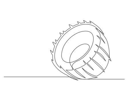 Continuous one line half a coconut isolated on white background. Simple vegetable silhouette. Hand drawn coconut outline. Editable stroke. Vector illustrationのイラスト素材