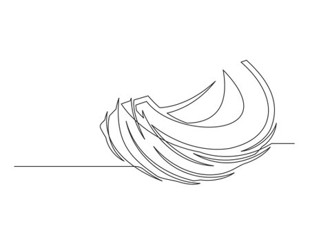 Continuous one line half a coconut isolated on white background. Simple vegetable silhouette. Hand drawn coconut outline. Editable stroke. Vector illustrationのイラスト素材