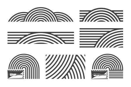 Cementitious adhesive set isolated on white background. Collection of texture cement adhesive round and straight shapes. Trowel tool. Vector illustrationのイラスト素材