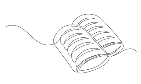 Buns continuous one line isolated on white background. Bakery symbol art drawing. Buns design outline. Editable stroke. Vector illustrationのイラスト素材