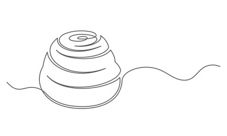 Bun cinnabon continuous one line isolated on white background. Bakery symbol art drawing. Bun cinnabon design outline. Editable stroke. Vector illustrationのイラスト素材