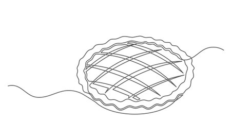 Pie apple continuous one line isolated on white background. Bakery symbol art drawing. Pie apple design outline. Editable stroke. Vector illustrationのイラスト素材