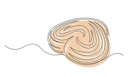 Bun continuous roll one line isolated on white background. Bakery symbol art drawing. Bun roll design outline. Editable stroke. Vector illustrationのイラスト素材