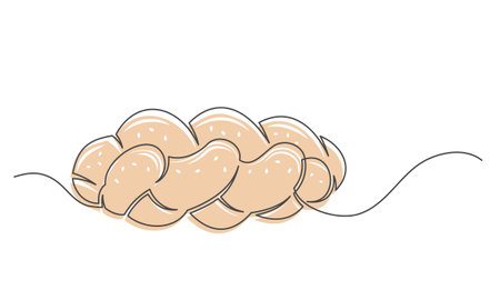 Bun continuous one line isolated on white background. Bakery symbol art drawing. Bun design outline. Editable stroke. Vector illustrationのイラスト素材