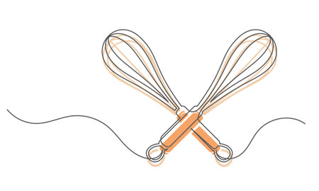 Whisks continuous one line isolated on white background. Bakery symbol art drawing. Whisks design outline. Editable stroke. Vector illustrationのイラスト素材