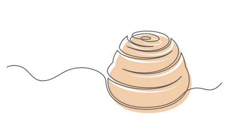 Bun cinnabon continuous one line isolated on white background. Bakery symbol art drawing. Bun cinnabon design outline. Editable stroke. Vector illustrationのイラスト素材