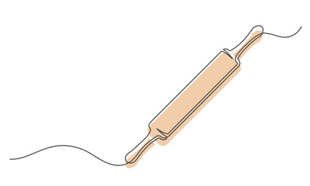 Rolling pin continuous one line isolated on white background. Bakery symbol art drawing. Rolling pin design outline. Editable stroke. Vector illustrationのイラスト素材