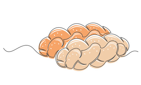 Buns continuous one line isolated on white background. Bakery symbol art drawing. Buns design outline. Editable stroke. Vector illustrationのイラスト素材