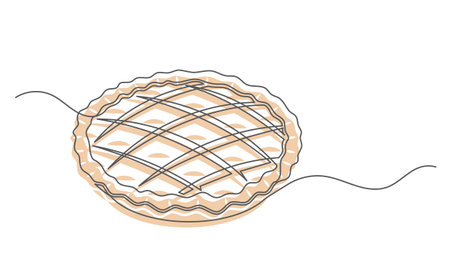 Pie apple continuous one line isolated on white background. Bakery symbol art drawing. Pie apple design outline. Editable stroke. Vector illustrationのイラスト素材