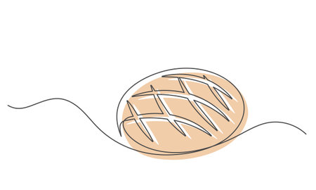 Bread continuous one line isolated on white background. Bakery symbol art drawing. Bread design outline. Editable stroke. Vector illustrationのイラスト素材