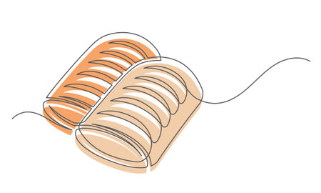Buns continuous one line isolated on white background. Bakery symbol art drawing. Buns design outline. Editable stroke. Vector illustrationのイラスト素材
