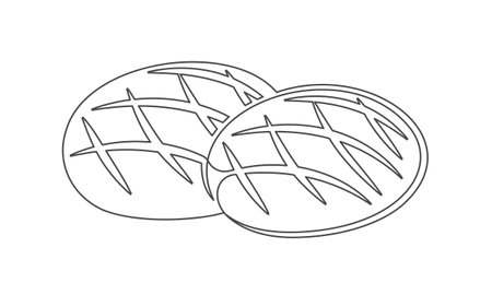 Breads continuous one line icon isolated on white background. Bakery symbol art drawing. Breads design outline. Editable stroke. Vector illustrationのイラスト素材