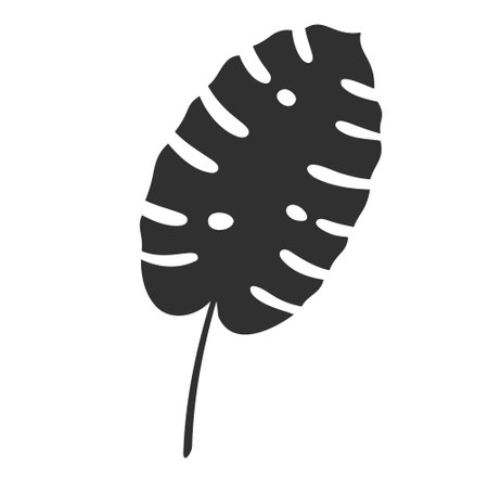 Monstera leaf isolated on white background. Black monstera leaf silhouette. Tropical tree. Vector illustrationのイラスト素材