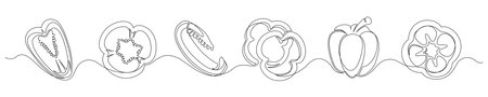 Pepper continuous one line drawing set isolated on a white background. Horizontal banner. Outline bell pepper vegetable collections. Vector illustrationのイラスト素材