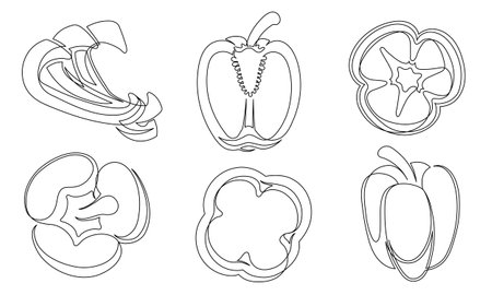Pepper continuous one line drawing icon set. Outline bell peppers vegetable collections isolated on a white background. Vector illustrationのイラスト素材