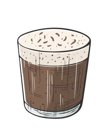 Cocktail Irish whiskey with coffee hand drawn isolated on white background. Vintage sketch of glass of alcoholic drink. Colorful party cocktail. Vector illustrationのイラスト素材