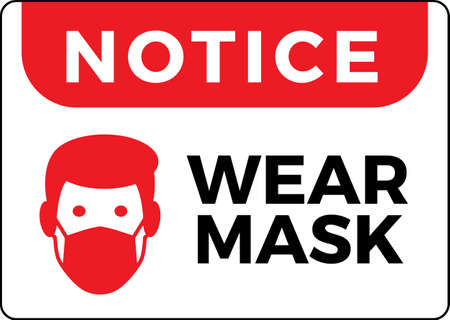 Warning sign without a face mask no entry and keep distance. Vector front door plate.のイラスト素材