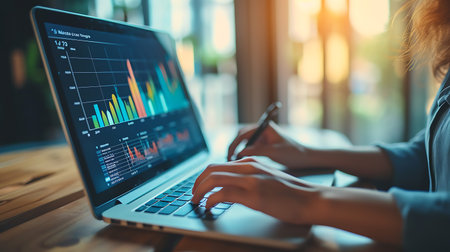 Banking Brilliance, Laptop Analytics for Business Growth Conceptの素材