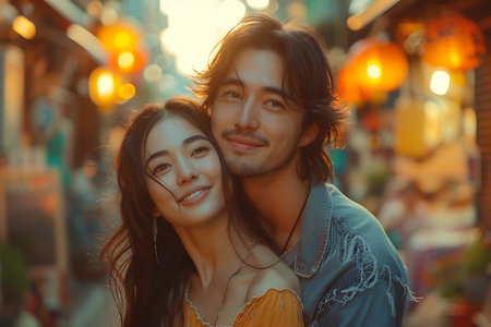 Urban Joyride, Playful Piggyback Moments on Vibrant Streetsの素材