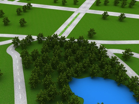 Roads Among Green Block - Computer Art Seriesの写真素材