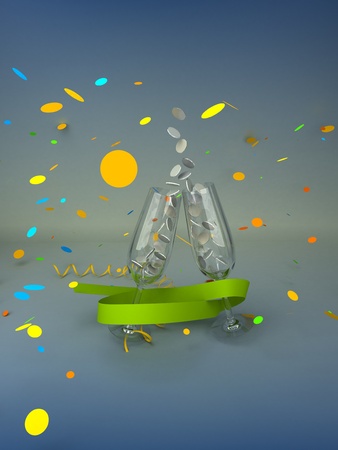 Two Glasses with Coin Splash  | Computer Art 3D Seriesの写真素材