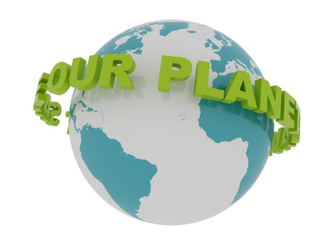 "Save Our Planet" Spinning Around the Earthの写真素材