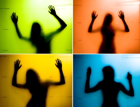 Young woman behind the matte glass -- Mosaic Setの写真素材