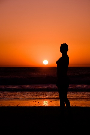 Young Woman in sunsetの写真素材